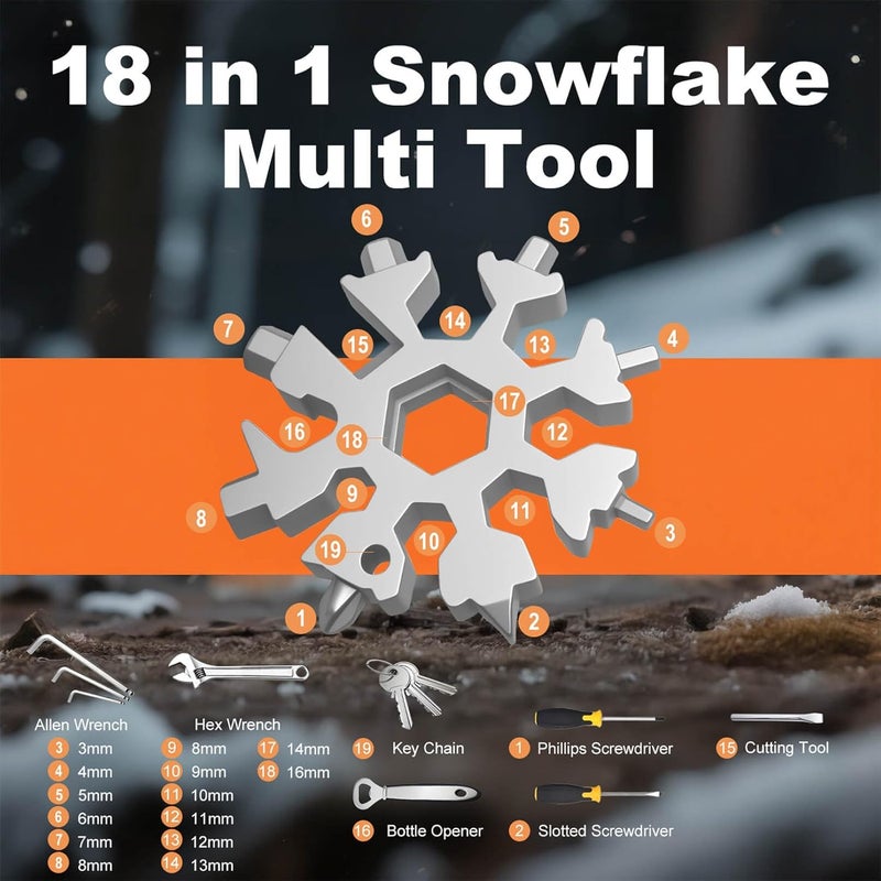 KULOLO Snowflake Multi Tool – Stainless Steel EDC Gadget with Bottle Opener,Wrench & Key Ring,White Elephant Gift for Adults 2025,Christmas Stocking Stuffer for Men,Dad,Husband (Silver‌) - Image 3
